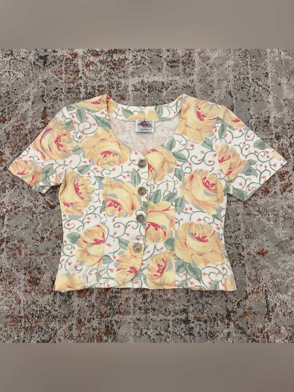 Vintage Lanz Originals Floral Crop Top Blouse Womens Small Medium 90s Made USA